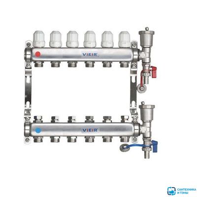 Коллекторный блок нерж в сборе с вентилями без кранов  6 выходов в Тамбове