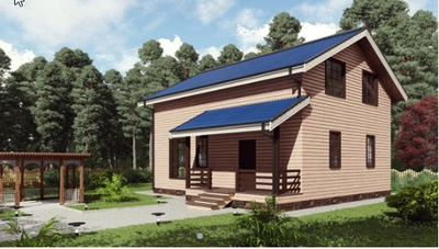 Двухэтажный каркасный дом с четырьмя спальнями 145м² (SK77)