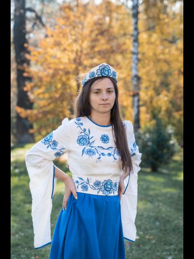 Кокошник свадебный "Гжель"