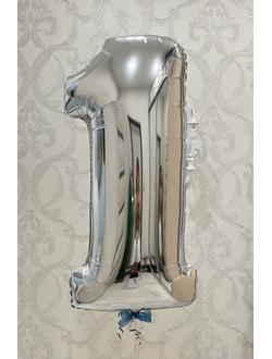 Шар-цифра 102 см с гелием Серебро
