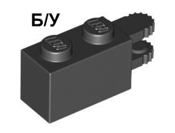! Б/У - Hinge Brick 1 x 2 Locking with 2 Fingers Horizontal End, 9 Teeth, Black (30540 / 4144533) - Б/У