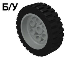 ! Б/У - Wheel 30mm D. x 13mm 13 x 24 Model Team, with Black Tire 13 x 24 Model Team 2695 / 2696, Light Gray (2695c01) - Б/У