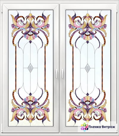 Витражная пленка, витражная пленка самоклеющаяся, пленочный витраж с классическим рисунком матовая