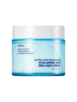 Успокаивающий крем для лица с гиалуроновой кислотой и цинком Ultra-low Molecular Hyaluronic Acid Zinc Aqua Cream Isntree   Объём: 80 мл
