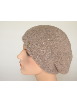 Женский берет со стеклярусом бежевый из кашемира Vizio Италия 6960