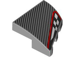 Wedge 2 x 2 x 2/3 Left with Silver Diagonal Stripes and Black and White Checkered Stripe with Red Outline Pattern, Light Bluish Gray (5095pb001 6508832)