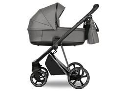 Коляска 2в1 Roan Sol Кожа leather / Glacier Gray / Nickel / руч.Black / к.Black