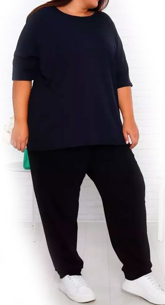 Женские теплые брюки с высокой посадкой БОЛЬШОГО размера  арт. 173180-502 (цвет черный) Размеры 66-80