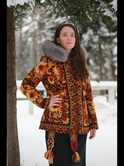 Куртка из павлопосадского платка Солнце