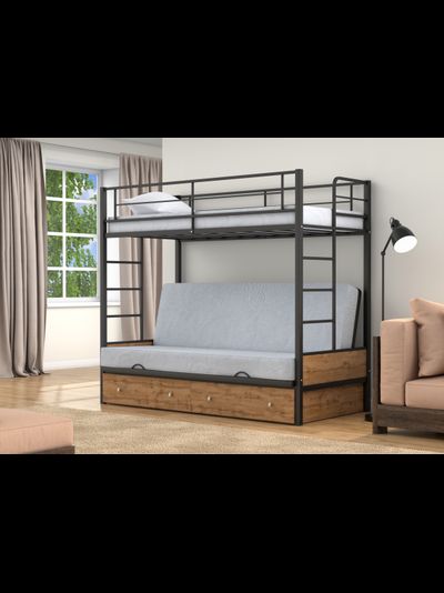 Двухъярусная кровать-диван Дакар 1 Черный (вставки дуб крафт табак)