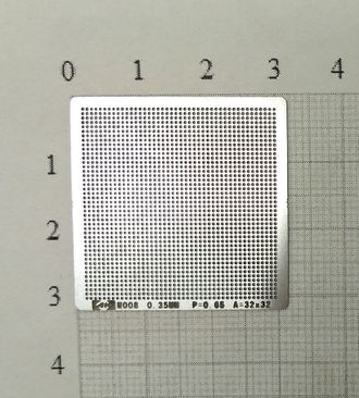 Трафарет BGA для реболлинга чипов универсальный, шаг 0.35мм., P=0.65, A=32x32
