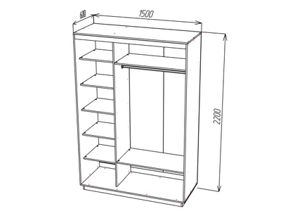 Шон-03 шкаф-купе трехдверный 2200х1500х600 Крафт светлый