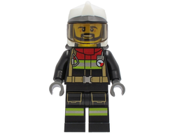 Fire - Male, Black Jacket and Legs with Reflective Stripes and Red Collar, White Fire Helmet, Trans-Brown Visor, Black Beard, n/a (cty1251)