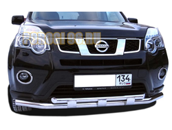 Защита переднего бампера двойная с перемычками d60/42 для Nissan X-trail (2007-2015) (Т31) Второе поколение (в т.ч. Рестайлинг 2010г.)