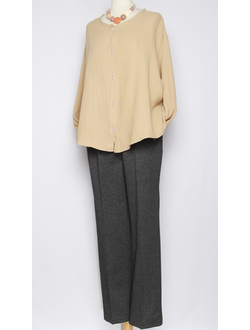 Рубашка Бохо "Муслин без ворота" бежевая, чёрная р.50-60