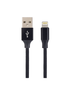 Плоский мультимедийный кабель для iPhone, USB - 8 PIN (Lightning), черный, длина 2 м, бокс (I4317)
