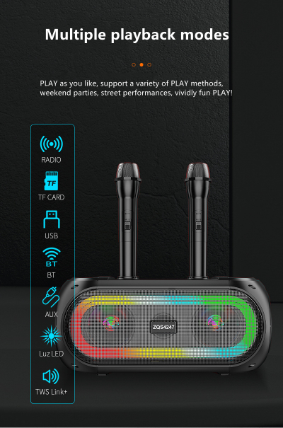 Беспроводная bluetooth караоке система ZQS4247  25W с двумя микрофонами