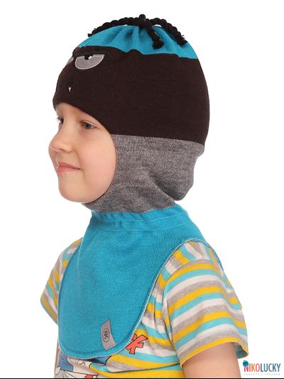 Шапка-шлем 19101-06 темно-коричневый,бирюзовый,серый, р. 48-50