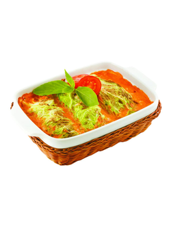 Блюдо для подачи и запекания, фарфор с плетённой подставкой