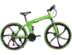 Велосипед на литых дисках, складной 26" (21скорость, сталь, дисковые) зеленый