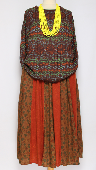 ЮБКА "МНОГО КЛИНЬЕВ" шоколад, оранжевая до р.52