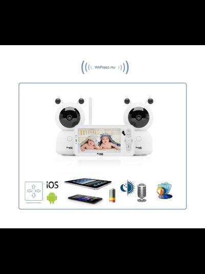 Видеоняня Ramili Baby RV100x2, монитор и 2 поворотная видеокамера, двухрежимная видеоняня, с DVR. HD