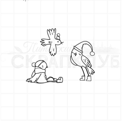 Штамп Рисунок птицы в зимних шапках