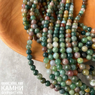 "Индийский агат" халцедон с включениями шары 4-4,3/6-6,4/8,2-8,4/9,9-10,4/11,8-12,2 мм, цена за нить 37 см