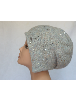 Шапка капор вязаная женская с пайетками Vizio 6444 Италия белая фото