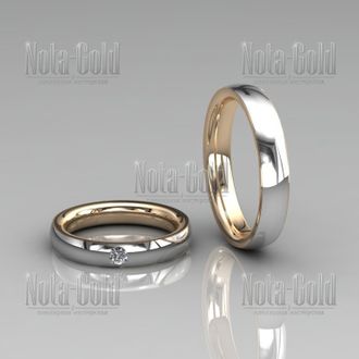 Эксклюзивные тонкие двухцветные обручальные кольца с бриллиантом в женском кольце