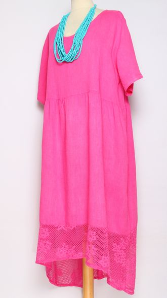 ПЛАТЬЕ БОХО ЛЬНЯНОЕ " АЖУРНОЕ КРУЖЕВО" фуксия, оранж, св.бежевое, желтое до р.54