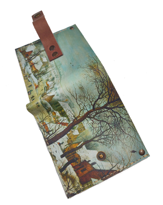 Портмоне-бифолд с принтом по мотивам картины Питера Брейгеля Старшего "Зимний пейзаж с ловушкой для птиц"