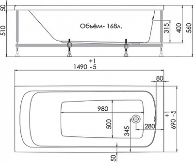 Акриловая ванна 1ACReal Gamma 150x70