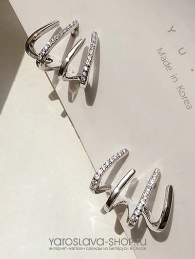 Серьги с прозрачными цирконами имитация пирсинга