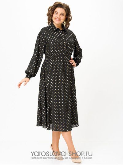 Модель: 2795.Шифоновое женское платье черного цвета в горошек