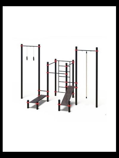 Воркаут комплекс: турник-3, канат, кольца, стенка, пресс-скамья-2 Д-108 AVW023
