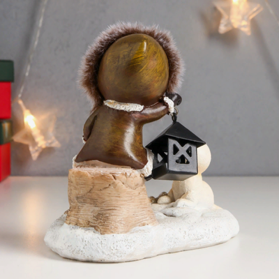 Новогодний сувенир "Малыш с фонариком и морской котик" 13х7,5х14 см