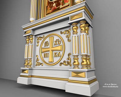 Резной крест на киоте, киот большой, напольный