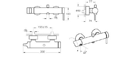 Смеситель для ванны/душа, хром, VitrA Origin, A42619