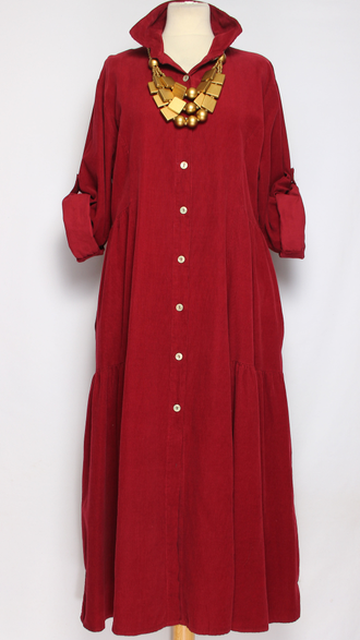 Платье-рубашка Бохо "Вельвет карманы ярусы" вино, шоколад до р.52