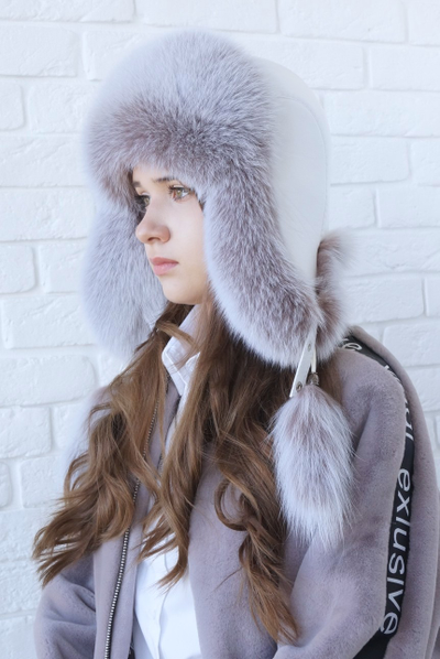 Ушанка "Полярная звезда" цвет белый + кофе с молоком