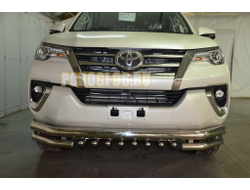 Защита переднего бампера тройная с защитой акула d76/60/42 для Toyota Fortuner 2017-