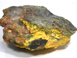 Аурипигмент, Реальгар на породе, крупный коллекционный образец, Грузия (140*135*60 мм, 1566 г) №19898