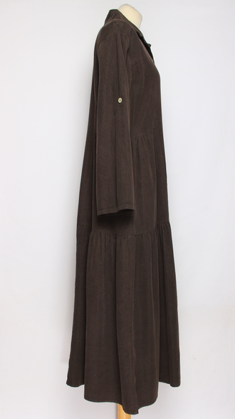 Платье-рубашка Бохо "Вельвет карманы ярусы" вино, шоколад до р.52