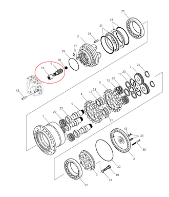 133594  Вал с муфтой редуктора хода Doosan