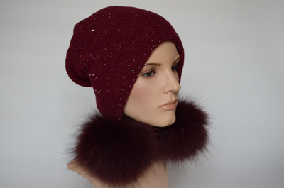 Шапка ушанка Vizio 6418 Р бордовая помпоны
