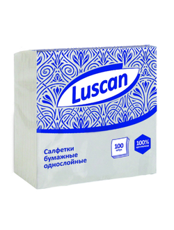 Салфетки бумажные Luscan 1 слой, 24х24 белые 100шт/уп