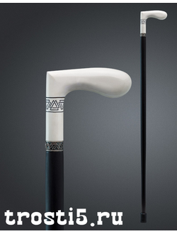 трость с г-образной гладкой костяной рукоятью и черным шафтом из граба