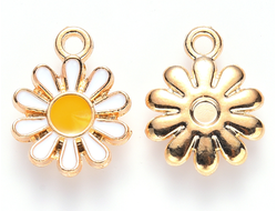 ПОДВЕСКА С ЭМАЛЬЮ "РОМАШКА" - 14x12x2 мм - БЛЕДНОЕ ЗОЛОТО+БЕЛАЯ ЭМАЛЬ