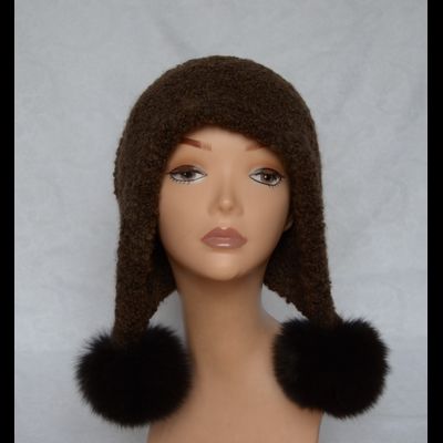 Коричневая шапка ушанка с помпонами Vizio Италия 6762